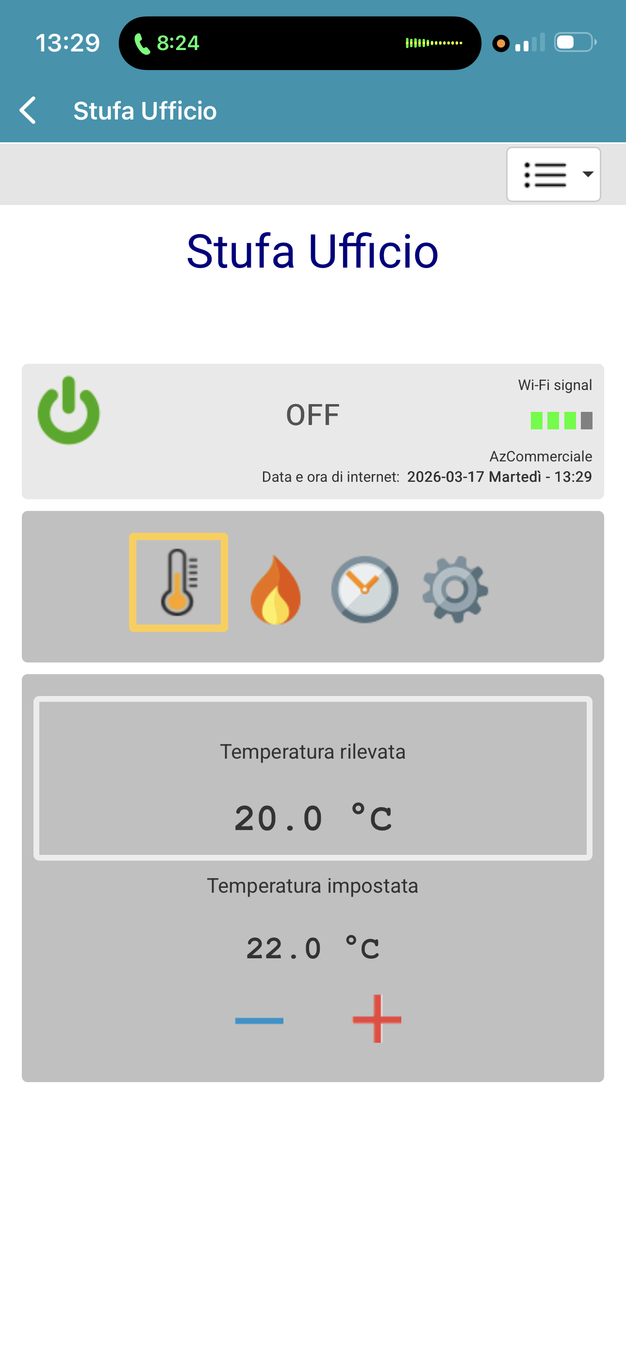 WiNET+ - Regolazione temperatura