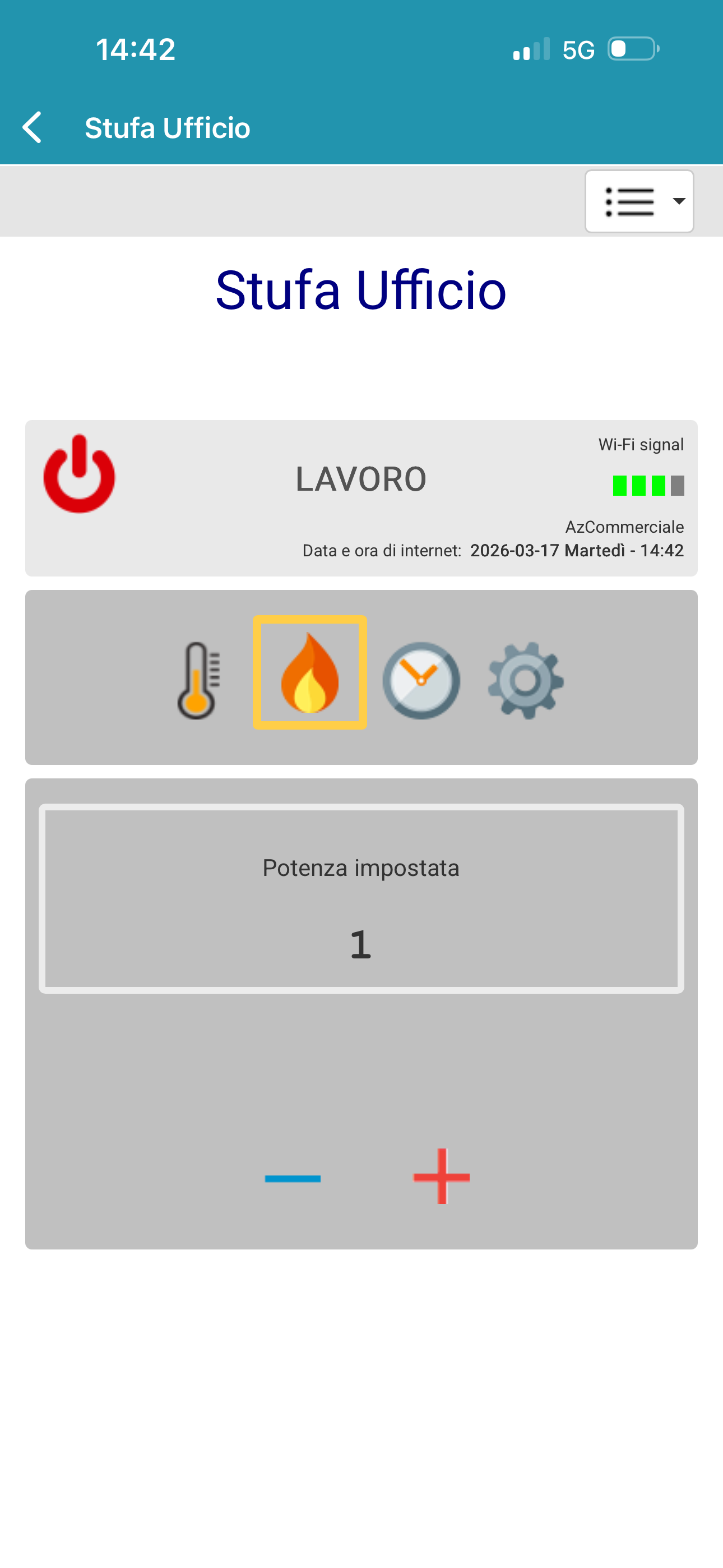 WiNET+ - Stufa in lavoro e potenza